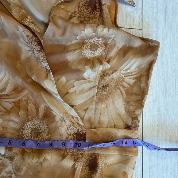 90s vintage collared wrap maxi sheer chiffon sunflower print dress - Picture 10 of 11